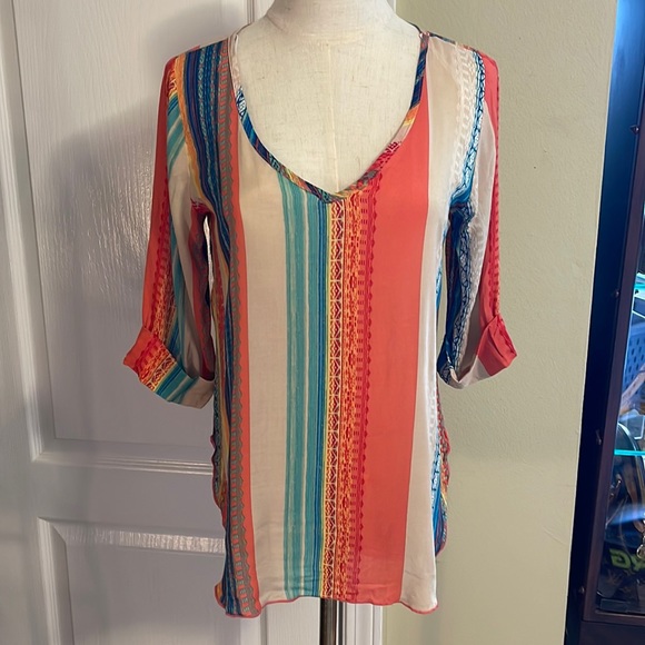 KLd Signature V-Neck Multi Stripe Hi-Lo Top Size Small - Picture 2 of 7